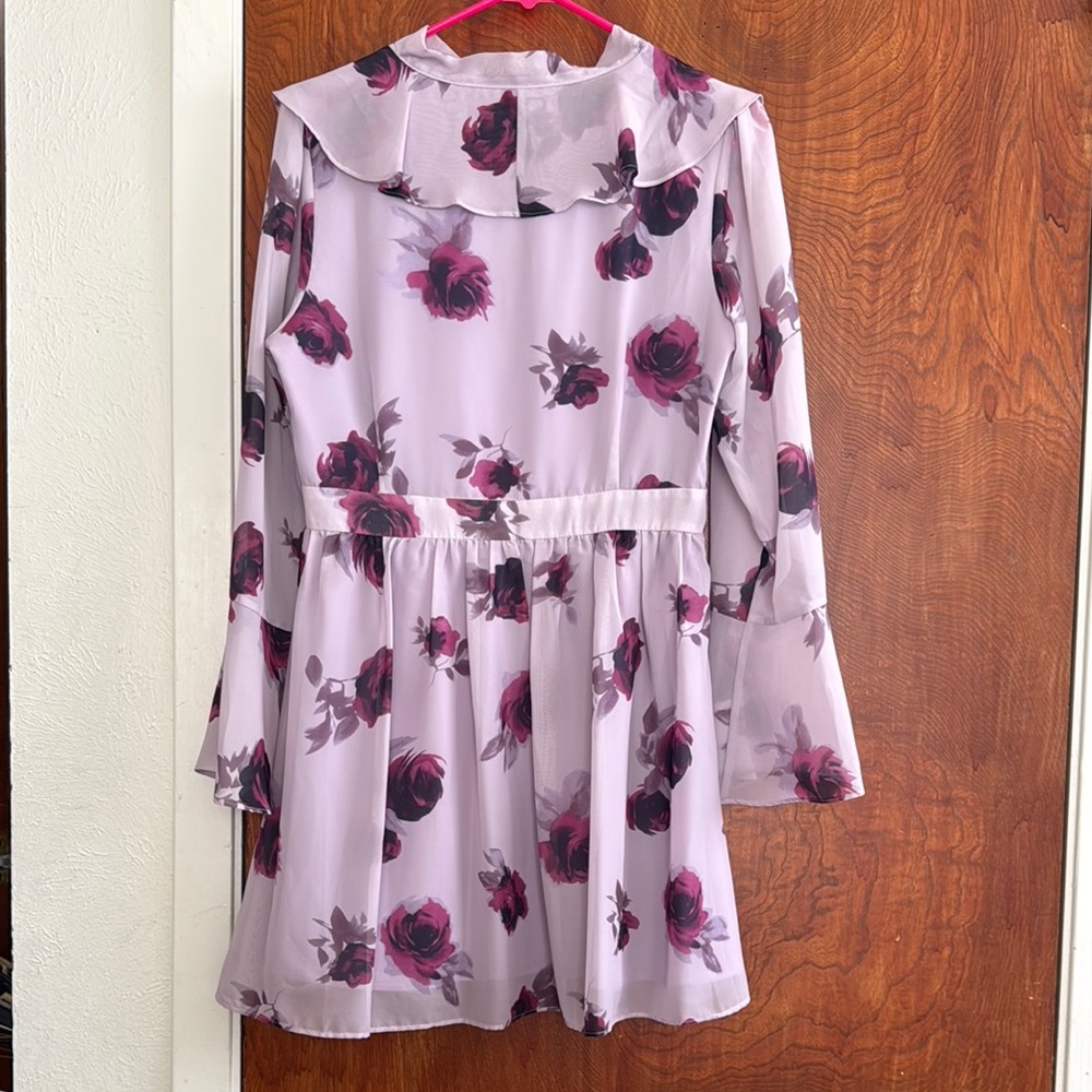 Chicwish REDDISH ROSE RUFFLE CHIFFON DRESS WITH BELL SLEEVES - Picture 3 of 12
